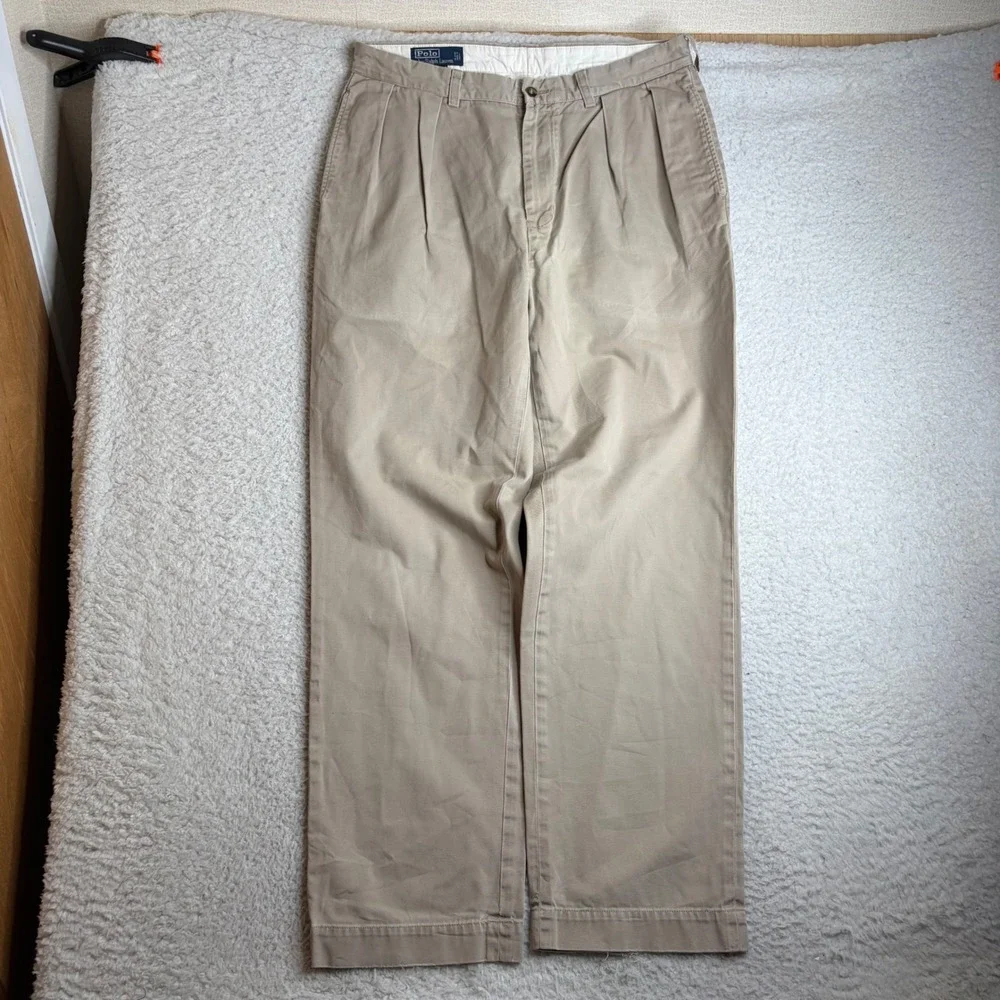 Polo Ralph Lauren Andrew Pant Mens 34x32 (31) Tan Pleated Cotton Chino Trousers